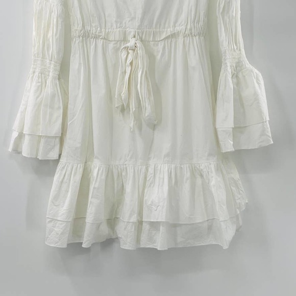 Intermix White Bennet Smocked Sleeve Short Tiered Ruffle Dress Tie Front Sz Sm - Picture 6 of 12